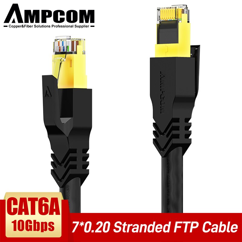 Cáp mạng đúc sẵn Cat 6a FTP dùng cho công trình AMPCOM dài 0.5m AMC6A3005BK