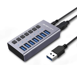 Bộ chia Hub 7 Port USB 3.0 có công tắc tắt mở vỏ Nhôm  kèm Adapter - ACASIS PEC-H707