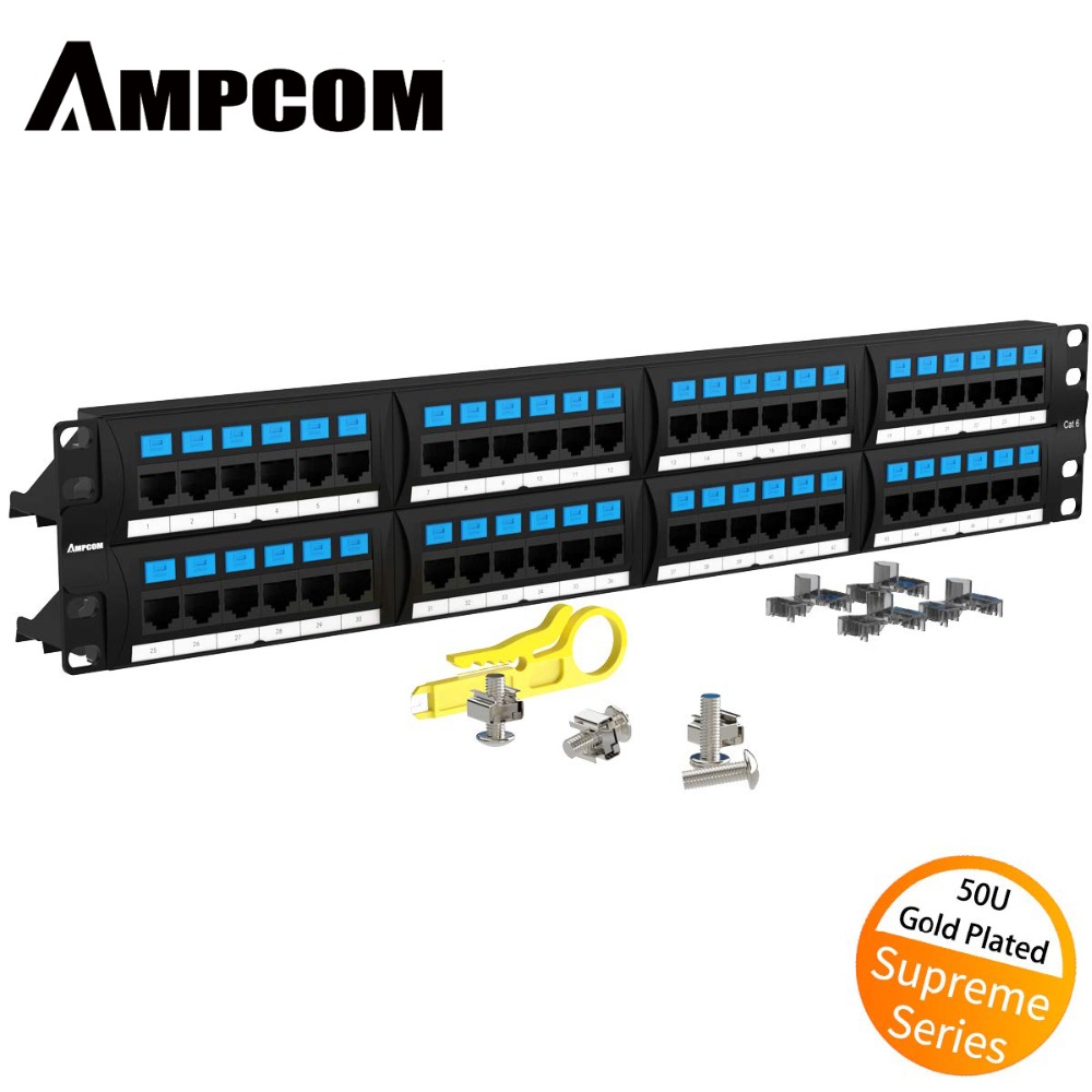 Patch Panel cao cấp 2U-48 Port, Cat 6 AMPCOM 