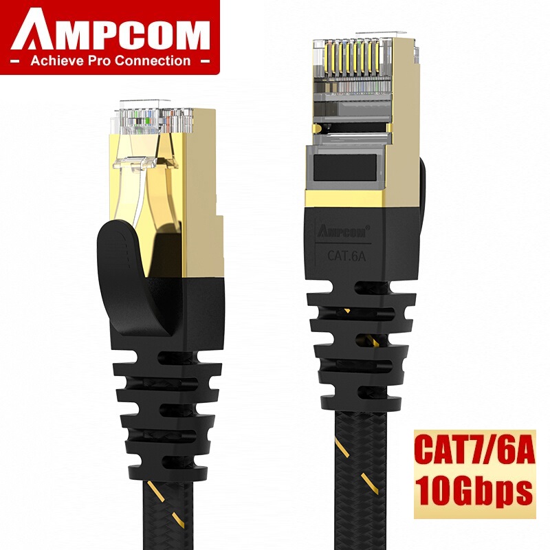 Cáp mạng Ampcom Cat6a Flat 1M đúc sẵn 2 đầu AMCAT6ABK0810